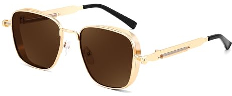 FEISEDY Retro Steampunk Sonnenbrille Quadratische mit Metallrahmen B0293 | Vintage Square Brille, UV400 Schutz für Herren Damen
