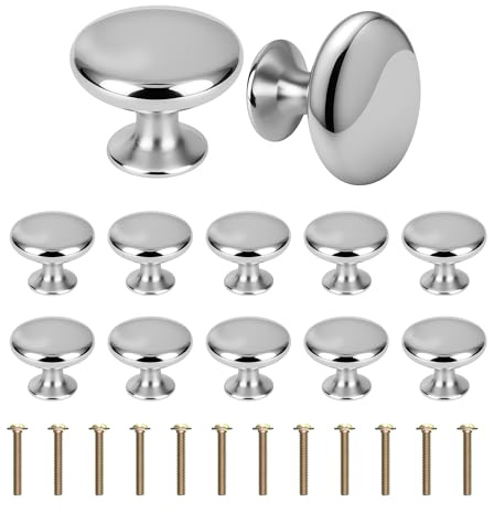 Syclishorn 12 Stück Möbelknöpfe, Silber Schrankknöpfe, 25×30mm Schubladengriffe Modern Vintage mit Schrauben, Runde Türgriffe Schrankgriffe für Möbel,Kleiderschrank,Schubladen