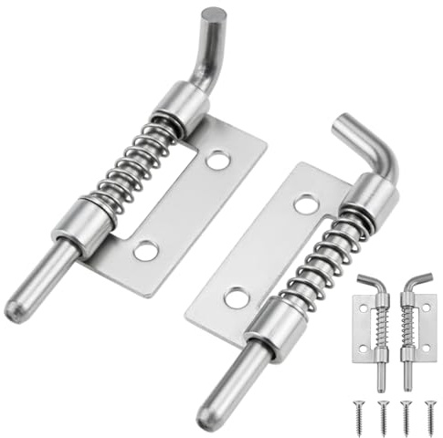 Spring Loaded Latch Pin(2Pcs Left + 2Pcs Right), 304 Stainless Steel Flat Pin Spring Latch Movable Spring Hinge with Screws for Doors/Cabinets/Chests