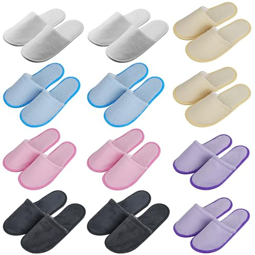 PRITOK 12 paia di pantofole da spa, portatili, antiscivolo, per hotel, viaggi, casa, ospite, unisex, 29 x 11 x 0,7 cm (colore )