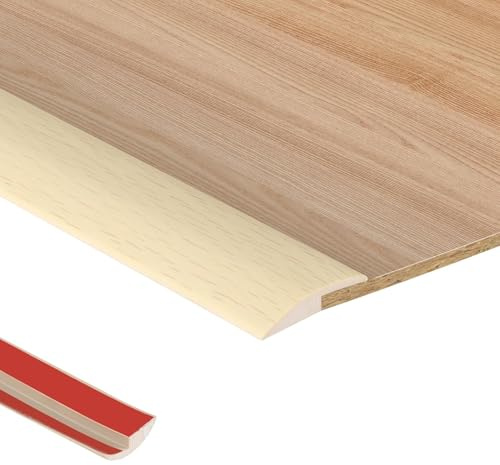 3 Metres 5mm PVC Türschwellen Leiste Selbstklebend Übergangsprofil,Boden-Leiste,Übergangsleiste Boden Schwellenleiste und Kanten,Abdeckleiste für Laminate Schwellen, Beige Holzmaserung