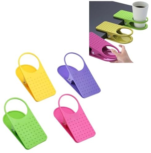 Aloka Olivia Yang Clip on Cup Holder, 4Pcs Portable Desk Side Cup Holders Clip Mug Holder Clamp for Camping Chair Sunbed, for Cups Diameter within 6.5cm/2.6in, Random Colors