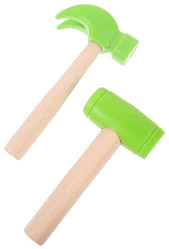 JUMPLAWN 2 Stück-Pack Kinderhammer Holzspielzeug Gratfrei Poliert Grün Groß Klein Feinmotoriktraining Lernspielzeug Für Kleinkinder Zuhause Und Kindergarten