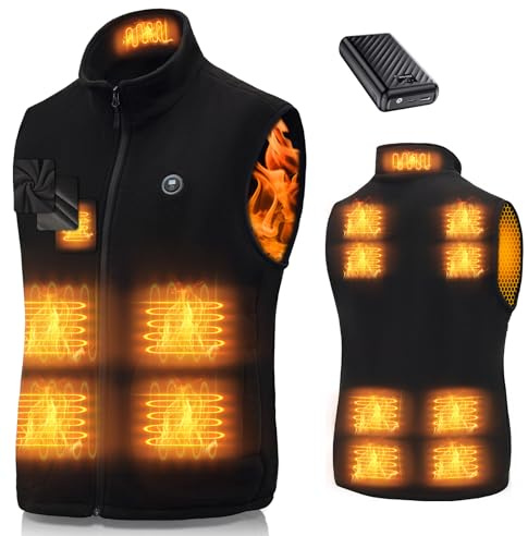 Gilet Chauffante Homme Femme avec Batterie 27000mAh 7.4V Polaire Gilet Chauffant Veste Électrique 3 Niveaux de Chaleur 13 Zones (FR/ES, Alpha/lettres, M, Taille normale, Taille normale, Noir profond)