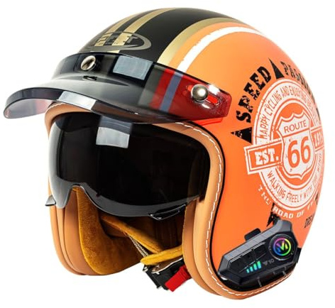 Motorradhelm Jethelm Retro Halbschalenhelm Mit Sonnenblende 3/4 Chopper Scooter-Helm Offenem Helm ECEDOT Zertifizierung Motorrad Halbhelme Rollerhelm Für Damen Herren