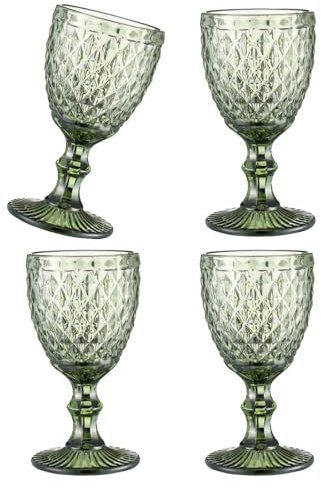 Juego de 4 copas de vino de cristal coloridas, vasos para zumos, vasos de cristal con patrón en relieve, cristalería de vidrio para el hogar