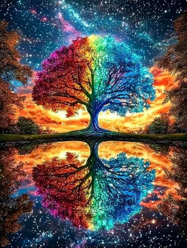Tree of Life Diamond Art Kits for Adults, Landscape Diamond Painting Kits for Adults Beginner, 5D Full Drill Round Diamond Dots Crafts Paintings Canvas Perfect for Home Wall Decor 12x16Inch