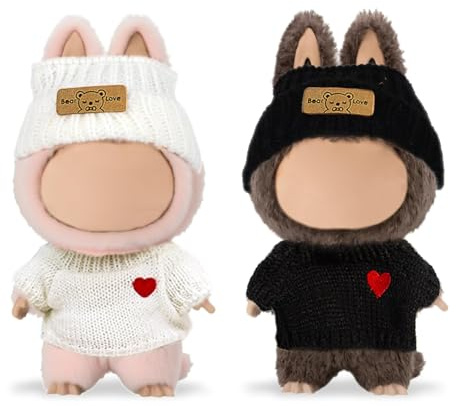 EUPSIIU 2 Pack Vêtements de Poupée en Peluche de 17 cm,Ensemble de Vêtements Tricotés Noir et Blanc pour Poupée avec Chapeau et Vêtements, Accessoires pour Poupées,S'applique à Plush Doll (Noir,Blanc)