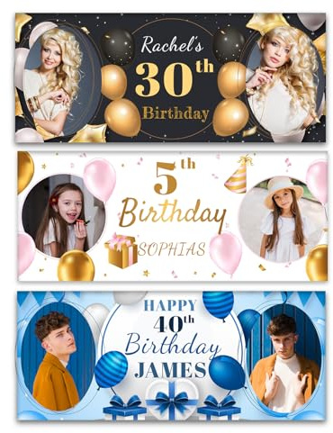 NP-CASER Personalised Happy Football Birthday Banner for Party 3FT X 1FT Photo Banners Decorations Bunting Children Baby Adult Poster Balloon Celebration Custom Image Name Age Poster