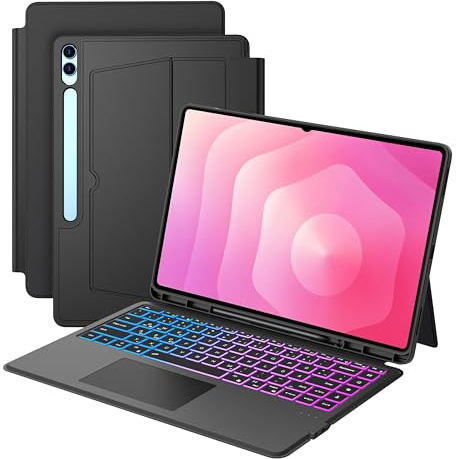 für Samsung Galaxy Tab S11 Ultra 2025/S10 Ultra/S9 Ultra/S8 Ultra 14.6 Zoll Hülle mit Tastatur: Deutsches QWERTZ-Layout Tastatur mit Touchpad | 7-Farbige Beleuchtung Tastaturen Hülle mit Pen Halter