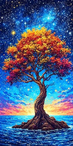 Malen Nach Zahlen Mond Baum, Groß XXL Malen Nach Zahlen Erwachsene, DIY Kinder Handgemalt öLgemäLde Kit, mit 3- Pinseln und Senior Acrylpigment-Kunstwerk Set, Home Decor Ohne Rahmen 60x120cm L-979