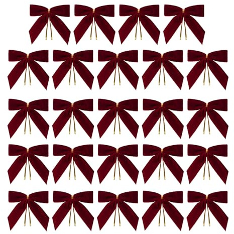 Genérico Lazos Navideños de Terciopelo - 24 Piezas de para Árbol Pequeños Rojos de Terciopelo,Lazos con Atadura Twist para Decoración de Regalos,para Bolsas de Manualidades Fiesta