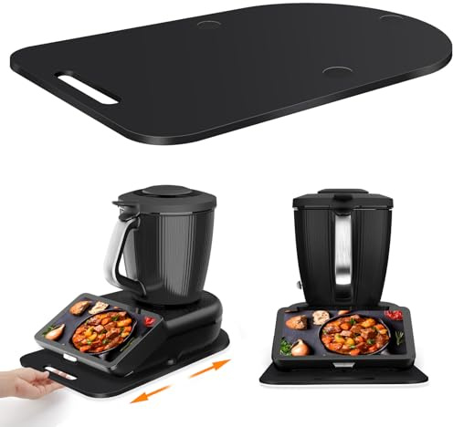 Acryl Gleitbrett für Thermomix TM7 – Mit Einem Griff + Verschiebbar Rutschfest Gummistopfen des Schnelles Bewegen/Sicheren Stand, Die Arbeitsplatte Nicht Zerkratzen - Schwarz