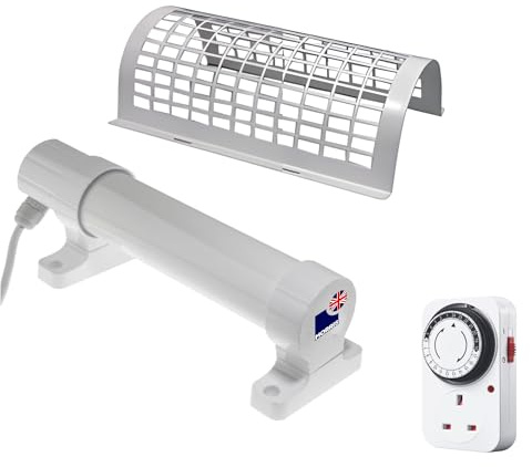 Morris 1ft Tube Heater Set with 24-Hour Mechanical Timer Plug & Safety Guard - 60W Low Energy Tubular Heater for Wardrobes, Airing Cupboards & Damp Prevention - IP55 Rated, Easy Fit Brackets