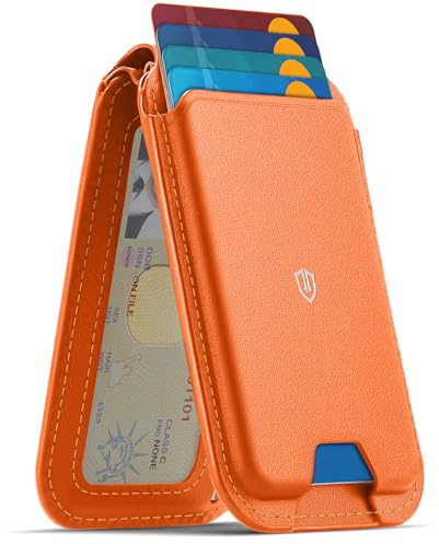 SHIELDON äkta läder korthållare plånbok, orange | Avtagbar, RFID-blockerare, kortfack, ID-fönster, kompatibel med iPhone 17/16/15/14/13/12-serien, ej för Mini