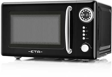 ETA Mikrowelle Storio I freistehend I 20 L I 700 W I 12 Automatikprogramme I Auftauen I 24.5 cm I Drehteller I Edelstahl-Innenraum I Timer I Kindersicherung I Schwarz