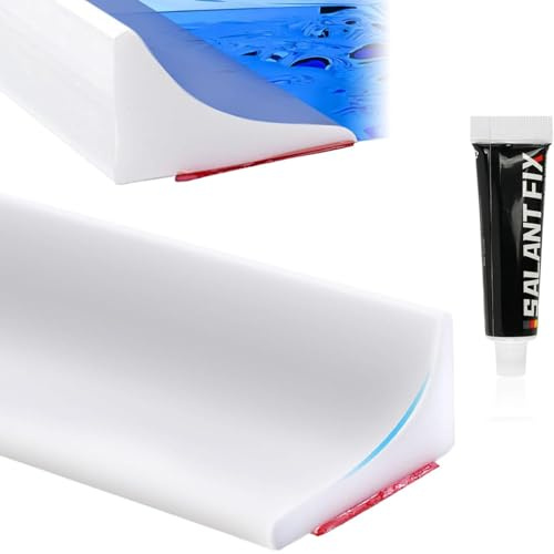 2.1M White Silicone Wet Room Floor Barrier, Shower Tray Sealing Strip, Self-Adhesive Bendable Waterproof Shower Water Barrier with 40g Glue for Kitchen, Bathroom, Wet and Dry Separation