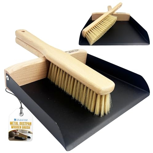 Stylish Metal Dustpan and Brush Set – Indoor Sweeping & Cleaning Traditional Dustpan & Brush Set - Features Soft Bristle, Flat Lip Dust Pan with Compact Design - Perfect for Home, Kitchen, Bedroom