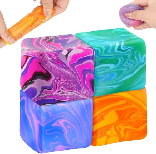4 Stück Squishy Antistressball,Ice Cube Squishy Anti Stress Würfel,Squishys Stress Spielzeug für Kinder Erwachsene,Sensory Fidget Toy Gegen Angst und OCD zur Beruhigung & Entspannung(B)
