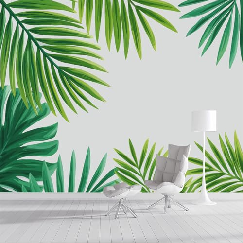 Murales Papel Pintado Fotográfico, 400X280Cm Grande Papel Pintado Hojas De Palmera Simples, Plantas Tropicales Fotomurales Póster 3D Murales Decoración Para Dormitorio Salón, Verde Esmeralda
