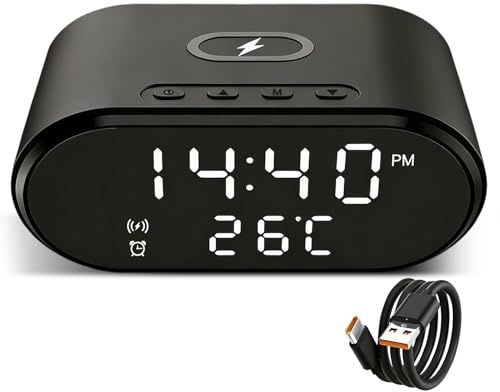 Ignara 2 in 1 Wireless Charging Digital Alarm Clock 15W Fast Charging Station with LED Display TypeC Power Cable for iPhone 17/16/15/14 for Samsung Galaxy Series Dorm Bedroom Office