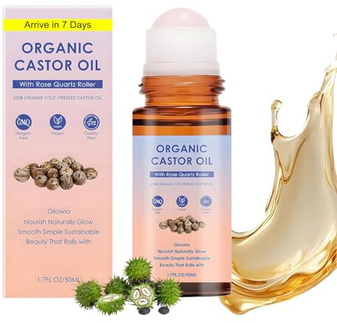 2026 Neu Rizinusöl Kaltgepresst Bio 50ML Roller Ball Castor Oil 100% Natürlich Massageöl Öl für Trockene Haut und Haarwuchs Wimpern und Augenbrauen