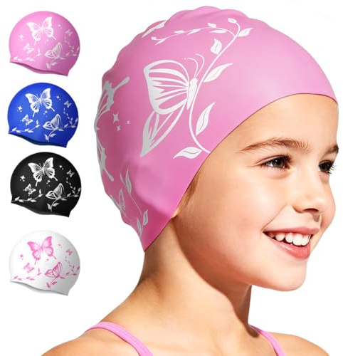 AOOSU Swimming Cap, Silicone Swim Cap, Kids Swim Hat Waterproof and Non-Slip, Comfortable and Soft, Unisex, Comfortable Suitable for Swimming and Diving