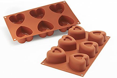 silikomart | SF124 Stampo in Silicone per Monoporzioni PASSION | Confezione da 1 Stampo per Dolci, Antiaderente, 69,5 x 72 mm, h 39,5 mm, 6 Cuori, Made in Italy