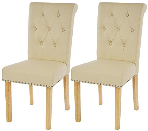 Mendler 2er-Set Stuhl Chesterfield II - Kunstleder, Creme, helle Beine