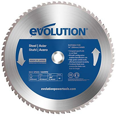 Evolution Power Tools 14BLADEST Blade for Cutting Mild Steel, For Circular and Chop Saws, No Heat, No Burrs & Virtually No Sparks, Carbide-Tipped TCT Blade For Cold Metal Cutting,14-Inch x 66-Tooth