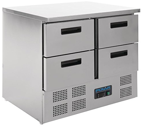 Polar Refrigeration G-Series 155W 4 Drawer Counter Fridge 240 Litre, Stainless Steel, 2°C to 5°C, 880(H)x900(W)x700(D)mm, Fan Assisted Rapid Cooling, Energy Rating C | U638