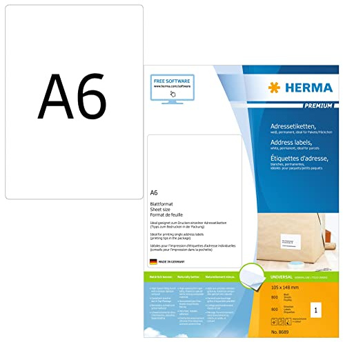 HERMA Etichette per Pacchi e Spedizioni, 105 x 148 mm, Etichette Adesive A4 per Stampante, 1 Etichette per Foglio, Bianco