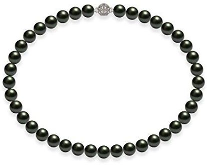 Schmuckwilli Perlenkette für Damen Magnetverschluß - mit schwarzen runden Perlen - Elegante Kette mit Muschelkernperlen für jeden Anlass - die Halskette - Choker Pearl Necklace für Frauen