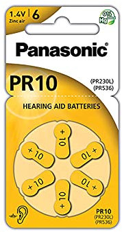 Panasonic PR10 Batterie zinco-aria per apparecchi acustici, Tipo 10, 1.4V, Batterie per apparecchi acustici, 6 pezzi, gialle