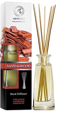 Diffusore Profumato per Ambiente Sandalo 100ml con 10 Bastoncini di Bambù - Fragranza Intensa e Duratura - Senza Alcool - Profumo in Camera per Aromatizzare - Reed Diffuser Sandalwood