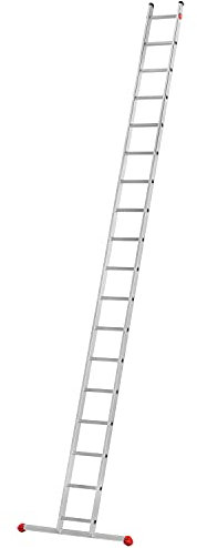 Hailo S60 ProfiStep UNO Anlegeleiter - Leiter 18 Sprossen - Alu Sprossenleiter mit 2 Tatzenfüßen - belastbar bis 150kg - Aluminium Leiter Made in Germany - Sprossen Anlegeleiter rostfrei - Silber