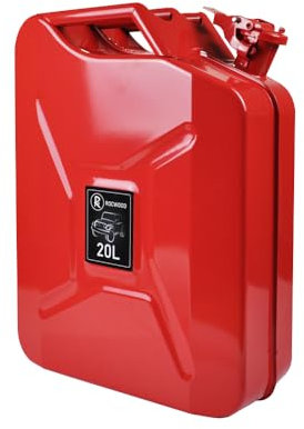 RocwooD Jerry Fuel Can 20 Litre Army Red Metal Gas Diesel Gasoline Petrol Oil Durable Travel 3 Welded Handles Portable Container For Cars Trucks Motorcycle