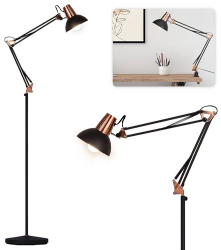 FIRVRE Piantana Lampada da Terra Vintage con una Clip, Lampada da Lavoro con Braccio Metallico Regolabile-Lampada da Terra e Lampada a Morsetto 2 in 1-per Soggiorno Camera da Letto Ufficio
