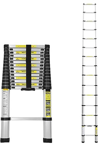 EINFEBEN 4.4M Aluminium Teleskopleiter, Multifunktionsleiter Schiebeleiter Hohe Sicherheit, 150 kg Belastbarkeit, Mehrzweckleiter für Garten Innen Außenbereich