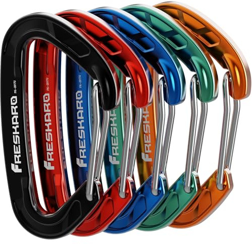 FresKaro caribeener Clips, Wire gate Carabiner Heavy Duty, Small Mini Caribeaner Wiregate Hooks, Lightweight, 5 Pack, for Keychain, Key, Belt Holders, Outdoor, Backpack, Gym, 5 Colors