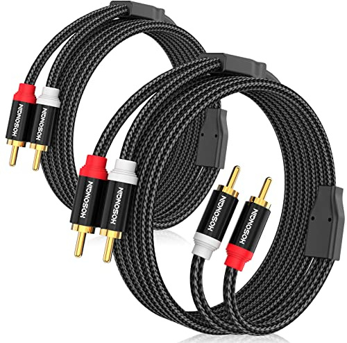 HOSONGIN RCA Cables 8FT 2 Pack[Hi-Fi Sound, Nylon Braided, Shielded], 2-Male to 2-Male RCA Audio Stereo Subwoofer Cable Auxiliary Cord for Home Theater, HDTV, Amplifiers, Hi-Fi Systems, Speakers