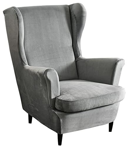 Mingfuxin Wingback Chair Covers 2 Piece Set Stretch Wing Chair Cushion Sofa Slipcover, Removable Velvet Wing Back Armchair Slipcovers Furniture Protector for Living Room Bedroom Hotel