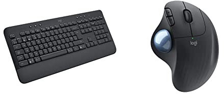Logitech Signature K650 Wireless Keyboard - Grey & ERGO M575 Wireless Trackball Mouse - Easy thumb control, precision and smooth tracking, ergonomic comfort design - Grey