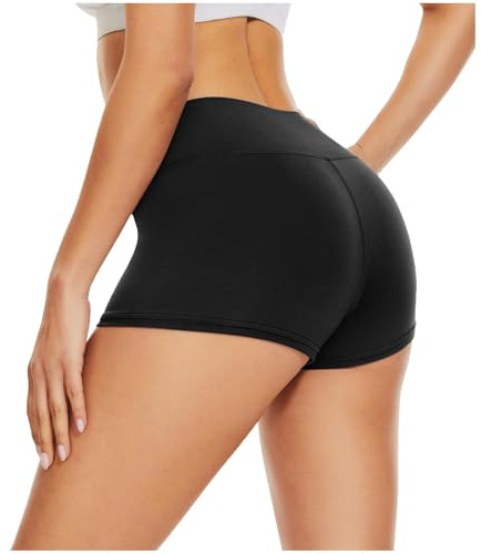 DDOBB Short Femme Sport Cycliste Pantalon Femme Legging Court Culotte Mini Hotpants Taille Haute Fitness Yoga Anti Frottement(Noir,L-XL)