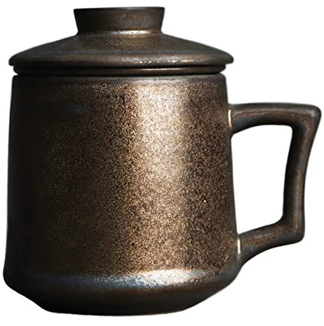 Tasse De Thé En Céramique Avec Infuseur Et Couvercle,Tasse De Thé En Feuilles Libres Avec Poignée,Tasse À Infusion En Porcelaine Rustique Noir Doré Faite À La Main Cadeaux Pour Amateurs De Thé