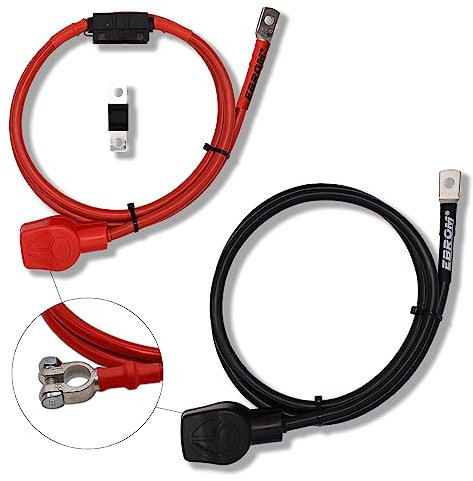 EBROM Batteriekabel rot + schwarz 35 mm² + DIN Polklemme + Schutzkappe für Plus Minus, M6/M8/M10 DIN46235 Kabelschuh, MIDI Sicherung, Ihre Auswahl: 35mm2-100 cm, 125 Ampere Sicherung M6 Kabelschuh