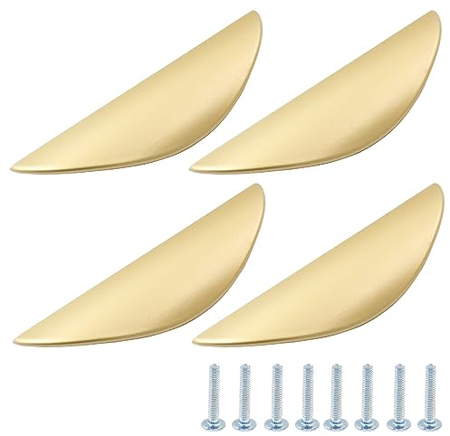 Unlorspy 4 maniglie a mezza luna per armadietti, lunghezza totale 118 mm, in lega di zinco, semicerchio, con viti, per armadio da cucina, camera da letto, armadi (oro, foro centrale 64 mm)