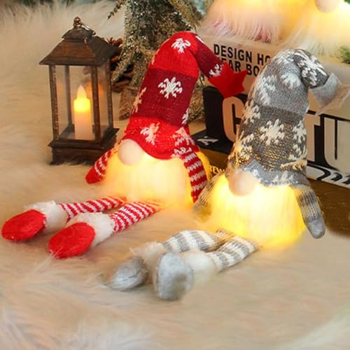 2 Pezzi Gnomo Natalizio Illuminato, Elfo Bambola Di Peluche Decorazioni, Addobbi Interni, Figurine Di Gnomi Di Babbo Natale (A)