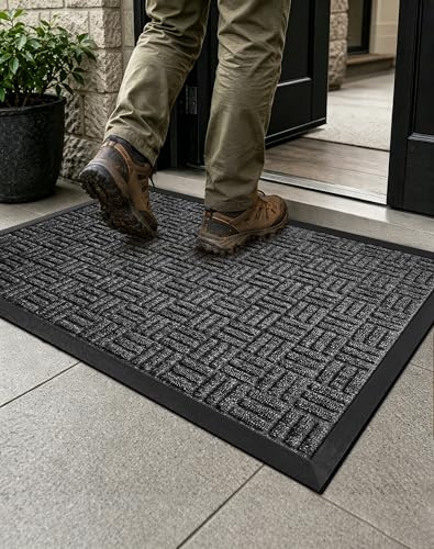 Mibao Front Door Mat, Heavy Duty Durable Welcome Mat for Outdoor Indoor, Dirt Trapper Waterproof Super Absorbent Door Mat for Entryway Outside Patio Porch, 29.5 x 17, Grey