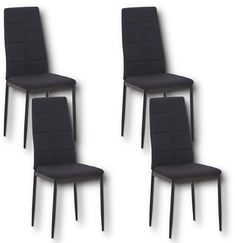 HOOZ 4er Set Esszimmerstühle mit Rückenlehne, Polyester Küchenstuhl mit Metallbeinen, Polsterstuhl Wohnzimmerstuhl Sessel für Esszimmer Schlafzimmer und Konferenzraum (Black)